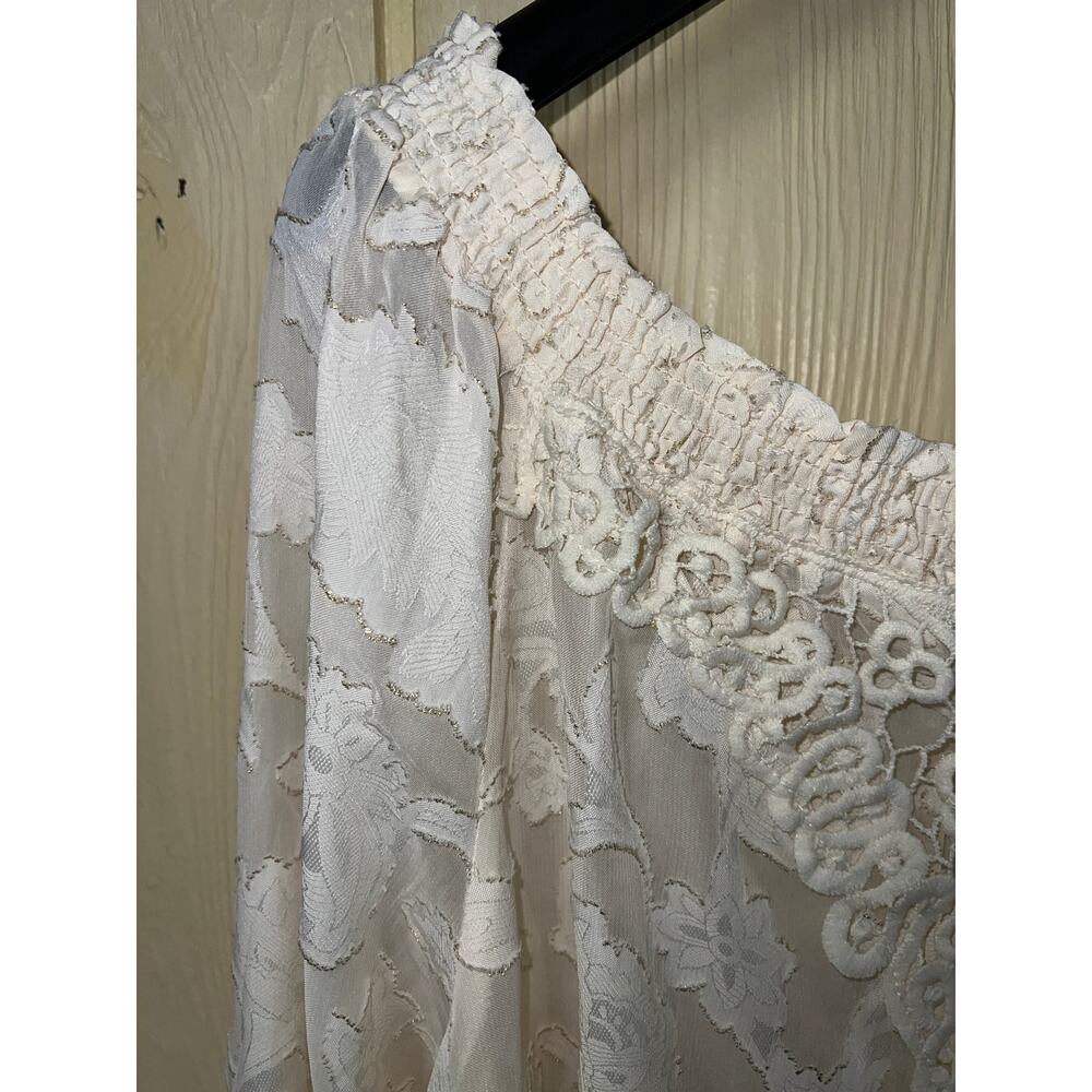 Sheilay Top Womens Large Sexy Sheer Blouse Chiffon Crochet Cottagecore Romantic - Picture 5 of 11